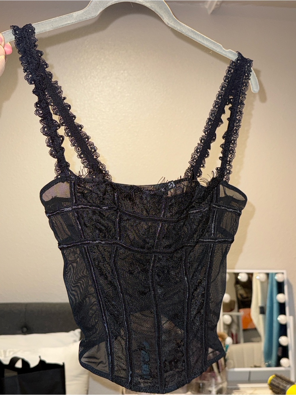 PrettyLittleThing Black Lace-Trim Corset Camisole